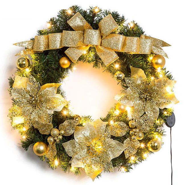 Home Decorative Lighted Gold Christmas wreaths | YanDecor